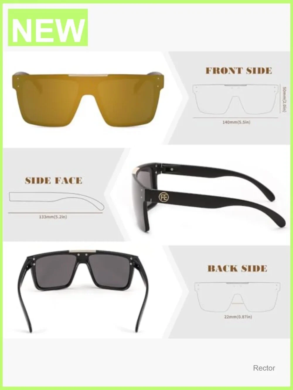 Oversized Square Flat Mirrored Sunglasses for Men Fishing Driving